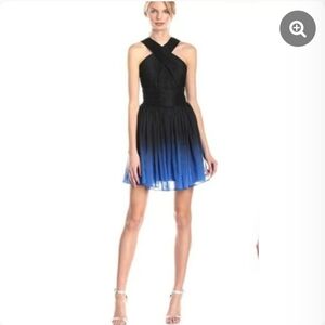 Halston Heritage Black and Blue Gradient Mini Dress